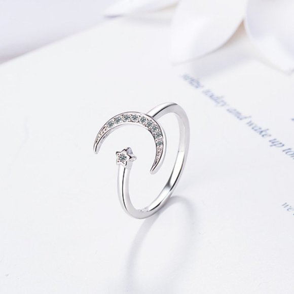 NEW 925 Sterling Silver Moon Star Adjustable  Ring - Picture 5 of 8
